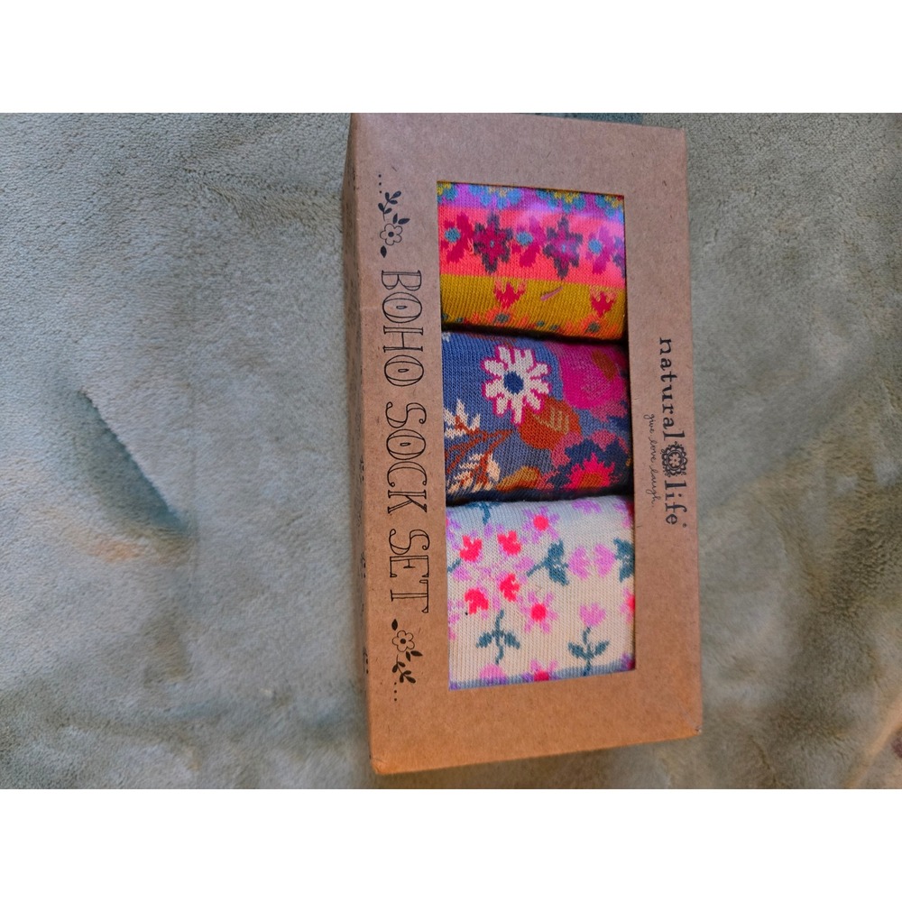 Natural Life Boho Sock Set 3 Pairs Floral Cotton Blend Crew Socks SOCK000078 NEW